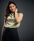 Solid Color Pleated Sleeveless Satin Top